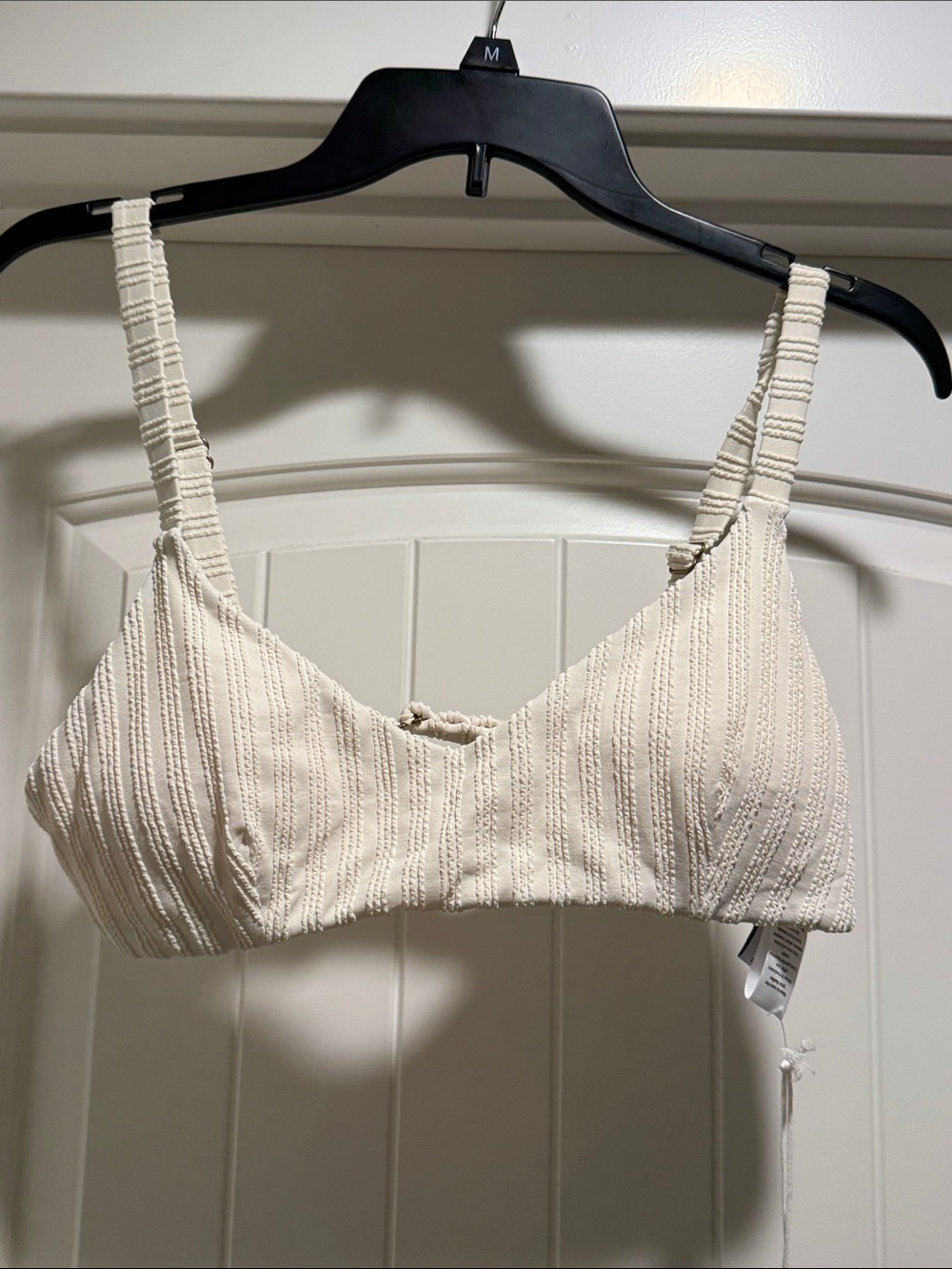Andie Cream Textured Bikini Top with Ribbed Straps